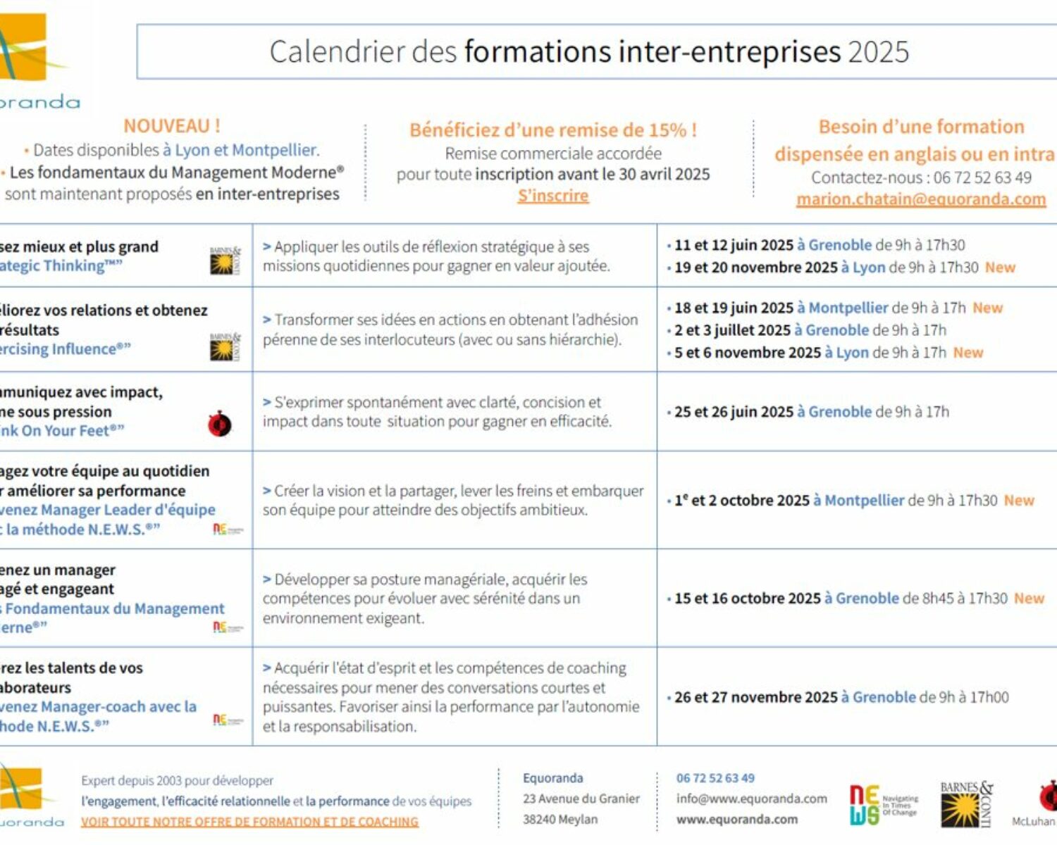 Calendrier des inter-entreprises Equoranda